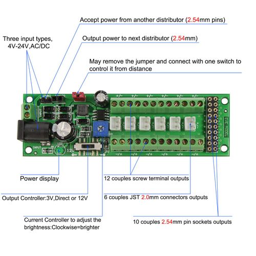 Evemodel PCB012 Power Distribution Board Self-Adapt Distributor HO N O LED Street Light Hub DC AC Voltage Train Power Control