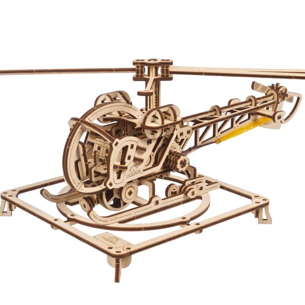 UGEARS Mini Helicopter - 3D Wooden Puzzle Buildings Kit - Unique Puzzles Brain Teaser and Model Building Sets for Adults - Realistic Mechanical Model - 3D Wooden Puzzles for Adults and Teens