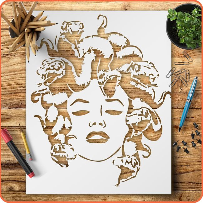 Medusa Logo Stencil Reusable 10 mm Mylar Laser Cut Stencil Arts and Crafts Material Scrapbooking for Airbrush Painting Drawing Reusable Stencil STENCILAIR