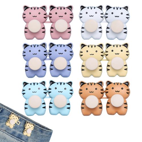 6Pack Instant Pant Waist Tightener - Tiger Button Pins,Tool-Free Adjustable Loose Waist Buckle for Women Kids