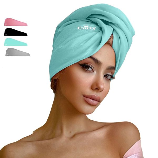 Cotton Towel (Turquoise) - Curly Queen - 100% Cotton T-Shirt Double Layer Material, Extra Large, Frizz Free, Ideal for Every Hair Type