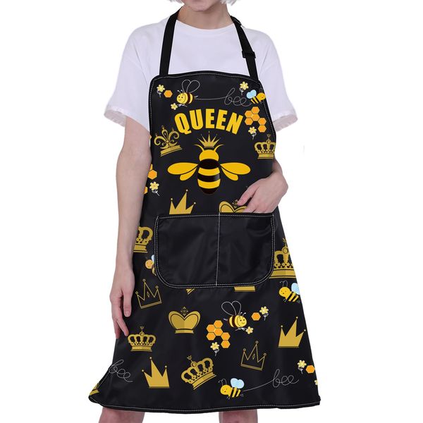 BNQL Queen Bee Apron Gifts for Women Queen Bee Kitchen Cooking Apron With Pockets Queen Bee Gifts Bumble Honey Bee Apron (Queen Bee Apron)