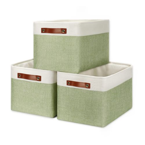 DULLEMELO Fabric Storage Bins for Laundry, Home, Foldable Storage Baskets for Shelves, Toys, Collapsible Storage Bins for Office,Bedroom(3-Pack Medium-15 inch X 11 inch X 9.5 inch , White&Green)