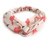 White/Pink Flamingo Twisted Fabric Elastic Headband/Headwrap