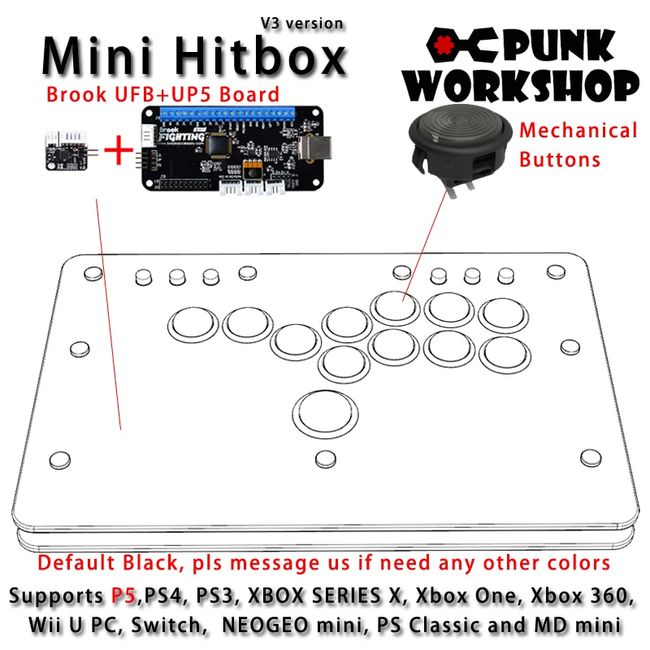 Punk Workshop Mini HitBox V3 SOCD Fighting Stick Controller Mechanical  Button Support PC/Android PS5 PS4 Xbox WII Switch