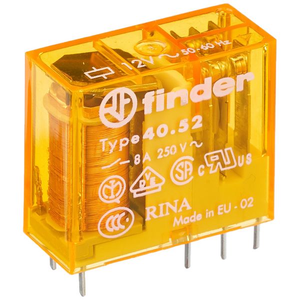 Finder 40.52.8.012.0000 PCB Mount Relay 12Vac 8A 2 CO, DPDT