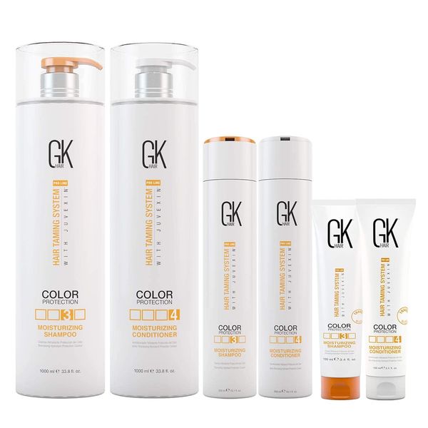 GK Hair Global Keratin Moisturizing Shampoo and Conditioner Set 100ml, 300ml, 1000ml -for Color Treated Dry Damage Curly Frizzy Thinning Hair