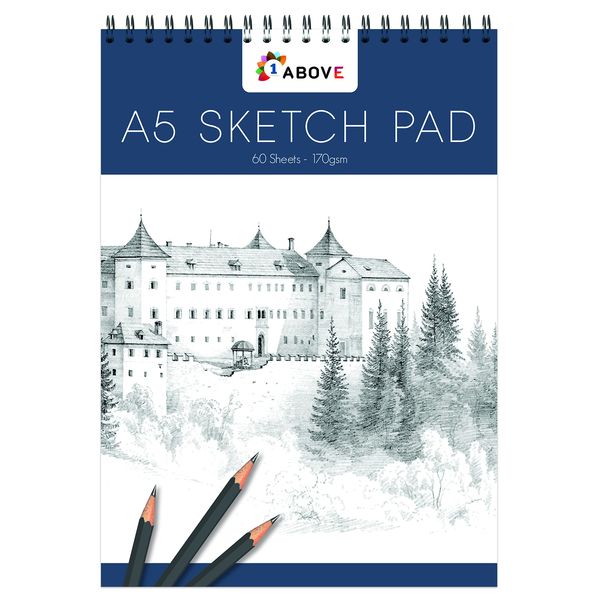 1ABOVE Artists Sketch pad,Spiral Bound Sketch Pad Sketch Paper for Artists. Ideal for The Studio, School Or at Home - 170gsm Cartridge Paper (A5)