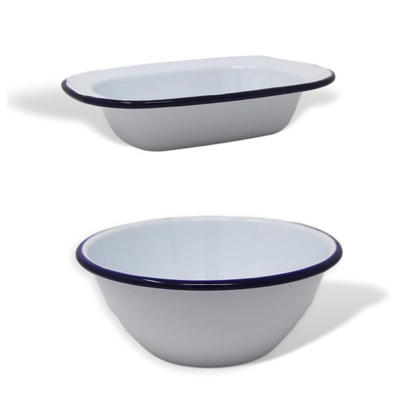 16CM Diameter White Enamel Pudding Bowl Pie Dish Oval Dish Set