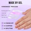 Stick On Nails Short - BTArtbox Square French Tip False Nails With Glue, 30Pcs Soft Gel Press On Nails in 15 Sizes, Reusable Semi-Transparent Glue On Fake Nails for Woman, French Girl