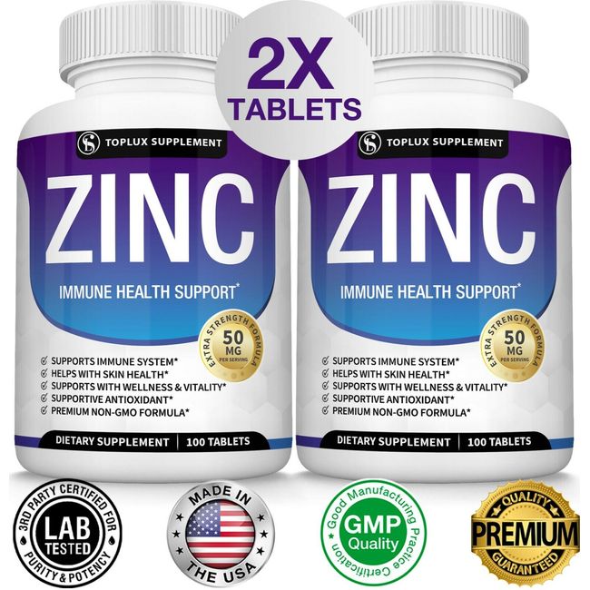 Zinc Complex 50 MG, TWO BOTTLES - Immune System Booster & Support