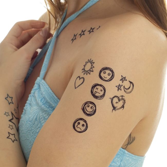 1 x Smiley Tattoo Karte - Gesichter, Herz, Sonne - Temporary Haut Tattoo - HC428 (1)