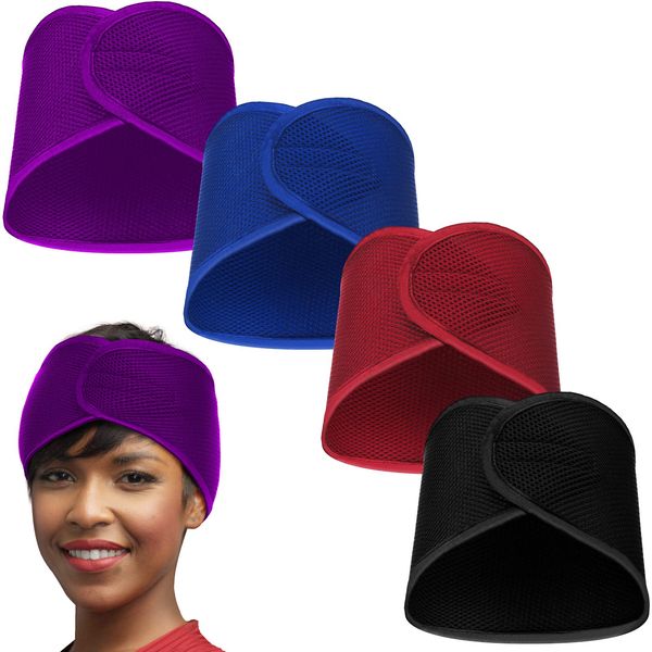 Haysandy 4 Pieces Mesh Hair Wrap for Black Women Mesh Wrap Headband Mesh Wrap Sleeping Wraps for Women's Hair for Face Wash Makeup Hair Accessories Headbands(Black, Wine Red, Royal Blue, Dark Purple)