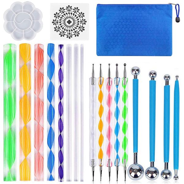 19PCS Mandala Dotting Tools Set with a Zipper Storage Bag for Painting Rocks, ABenkle Mandala Stencil Ball Stylus Paint Tray Set