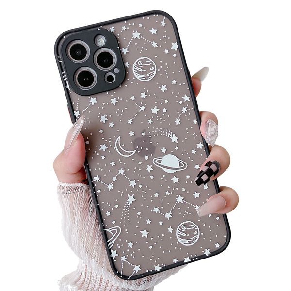 ZTOFERA Compatible with iPhone 14 Pro Max Case, Planet Sky Star Pattern Protective Phone Case Translucent Frosted Hard PC Back with Soft Bumper Shockproof Cover for iPhone 14 Pro Max, White Sky