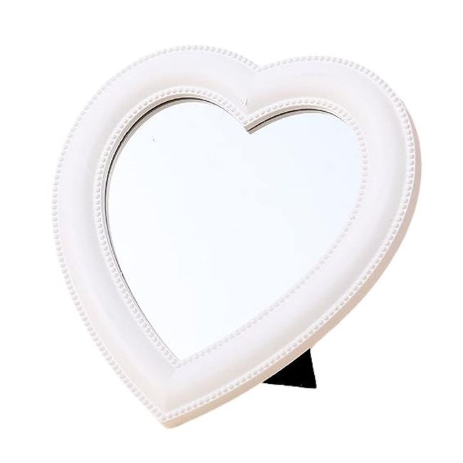 Queen-b Tabletop Stand, Mirror, Heart-Shaped Design, Stylish, Cute, Interior, Wall Hanging, Girls, Makeup, Compact, Gift (White)