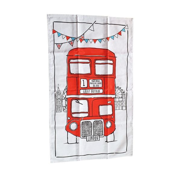 Elgate Products London Bus Souvenir Tea Towel Red Routemaster Cartoon Sketch White Gift Big Ben