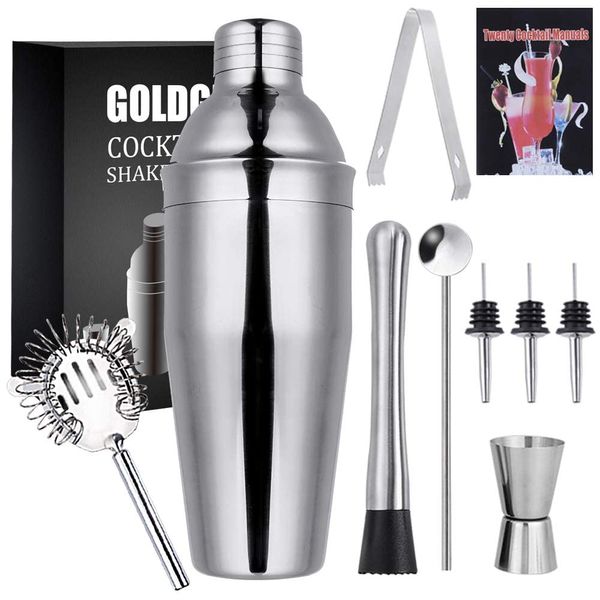 GOLDGE Cocktail Shaker Set, 9PCS Cocktail Making Set, 750ML Stainless Steel Bar Tool Set, Bartender Kit for Home, Bar, Party, Christmas, Thanksgiving.