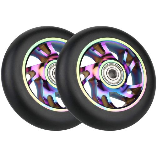 VOKUL 100 Mm Scooter Replacement Wheels Pro Stunt Kick Scooter Neo Wheels - with ABEC-9 Bearings, 100 x 24 mm Tyre Kick Roller PVC Wheels - Suitable for Razor, Cox, Hikole, Schildkröt and Most Freestyle Stunt Scooter Wheels, Set of 2