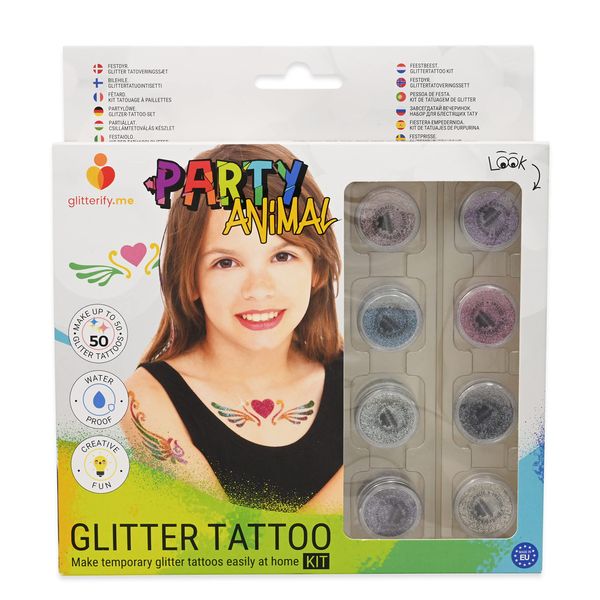 Partylöwe Glitzer-Tattoo-Set mit biologisch abbaubarer Glitzer – Hergestellt in der EU, kosmetische Qualität – Glitzer-Tattoo-Set für Mädchen, für Kinder, gut für die Umwelt