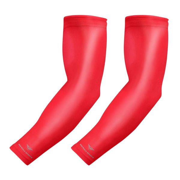 bucwild 1 Pair Sports Arm Cooling Sun Protection Compression Arm Sleeves - Youth & Adult Sizes - Baseball Basketball Golf Tennis Running (Red, Small/Med (Adult))