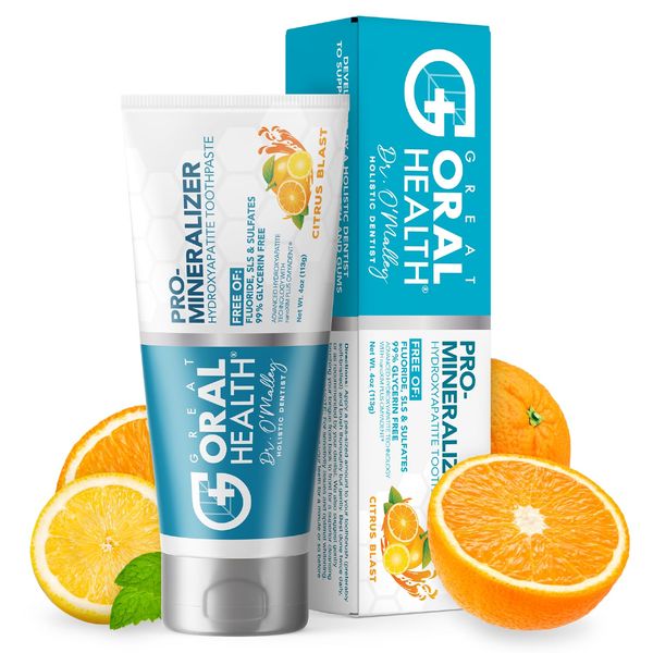 Pro-Mineralizer Toothpaste Citrus Blast - Nano Hydroxyapatite & Enamel Support Toothpaste w/Xylitol Aloe Vera & Sea Salt - Anti Cavity Fluoride Free NanoHydroxyapatite Toothpaste