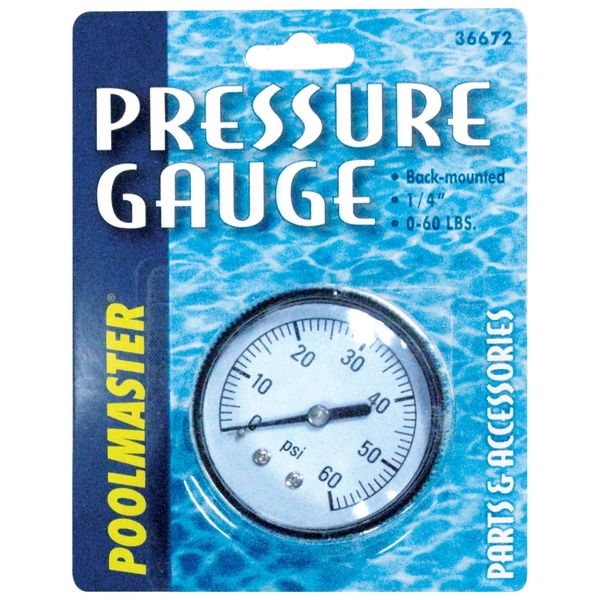 Poolmaster 36672 Pressure Gauge for Swimming Pool or Spa Filter, 1/4-Inch, Back Mounted Thread, Neutral, Medium