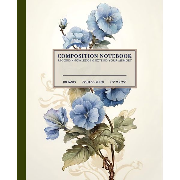 Blue Floral Composition Notebook | Elegant College-Ruled Notebook: Sophisticated Botanical Design | Unique Artistic Illustration | Premium Lined Paper ... Perfect for School, Work, or Creative Writing