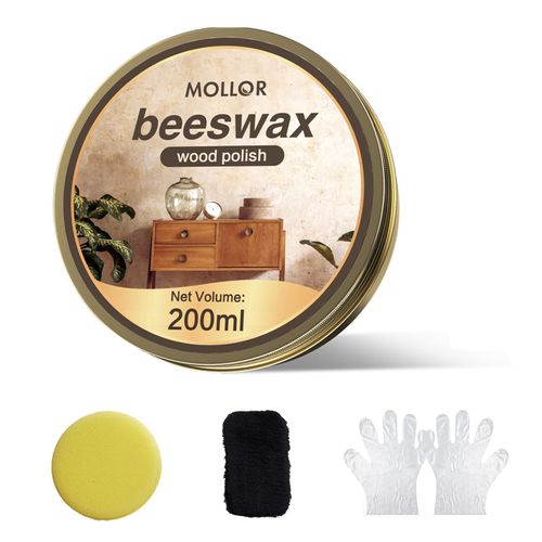 Mollor Beeswax Furniture Polish & Conditioner for Wood Enhances the Natural Beauty of Oak Pine Beech & More Seals & Protects for a Perfect Finish Bees Wax Polish(200g with Sponge)