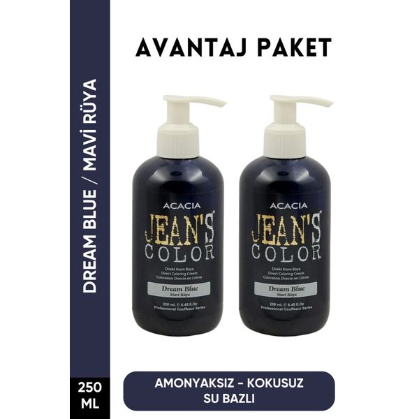 Amonyaksız Mavi Rüya Renkli Saç Boyası 250 Ml x2 Adet Kokusuz Su Bazlı Dream Blue Hair Dye