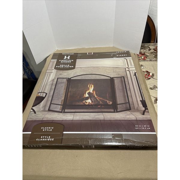 Open Hearth 15951 3-Panel Arch Fireplace Screen Double Bar Black (29.25")