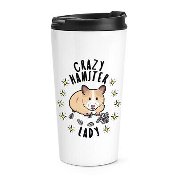 Crazy Hamster Lady Stars Travel Mug Cup Funny Animal Pet Thermal Tumbler