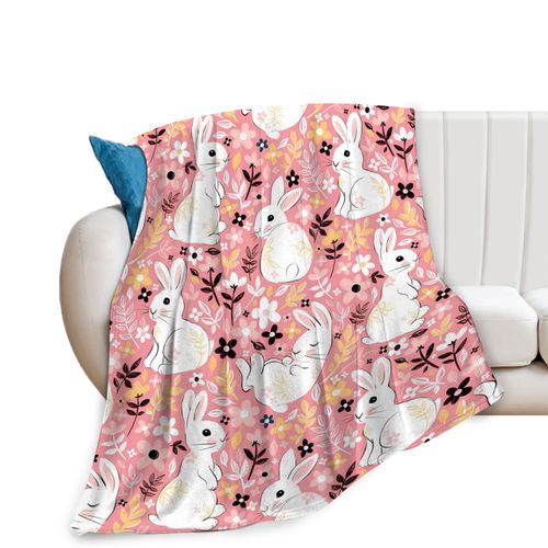 Cute Rabbit Blanket Gift for Girls Women Ultra Soft Cozy Fleece Lovely Rabbit Bunny Throw Blankets Fuzzy Plush Bedding Blanket for Bed Kids Adults 50"x40"
