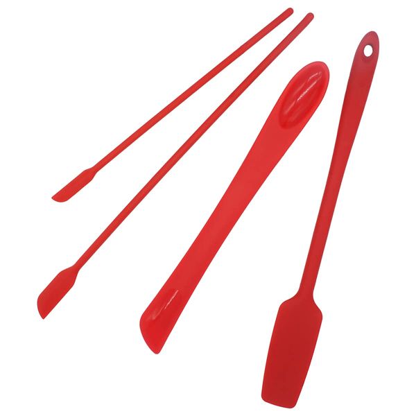 LAM Mini Thin Silicone Slim Spatula Spoon Set,Small jar Long Handle Skinny Makeup spatulas Tiny Scraper Tool,Slender Narrow can Bottle Flexible Dual-use Kitchen Gadgets (Red), L 11.8 x W 3.1 Inch