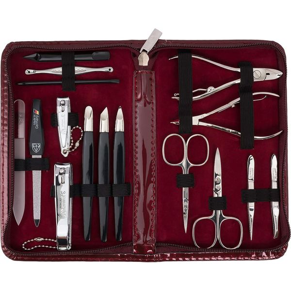 3 Swords Germany - brand quality 16 piece manicure pedicure grooming kit set for professional finger & toe nail care scissors clipper fashion leather case in gift box, Made in Solingen Germany (01597)