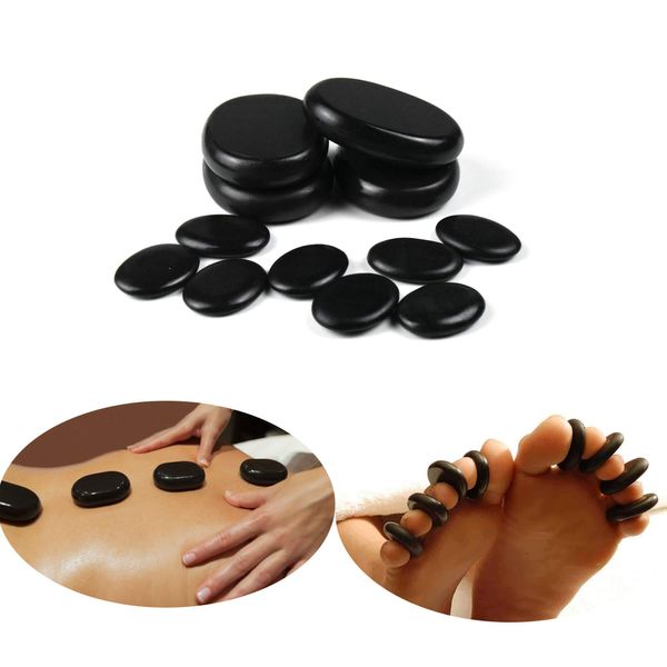 Windfulogo 12pcs Hot Massage Stones Set Natural Lava Basalt Warm Stones Spa Massage Stones Black