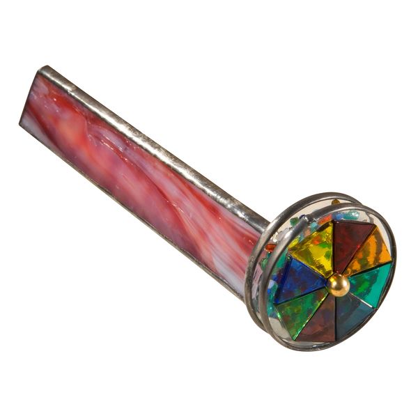 J Devlin Kal 107 Red Stained Glass Kaleidoscope Two Wheel Home Office Desk Decor Gift for Dad