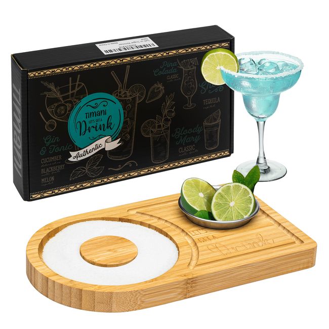 Margarita Salt Rimmer Set, Bamboo Wood Glass Rimmer, Bartender Tool for Cocktail and Margarita, Sugar and Salt Rimmer for Wide Glasses up to 4.7 Inches