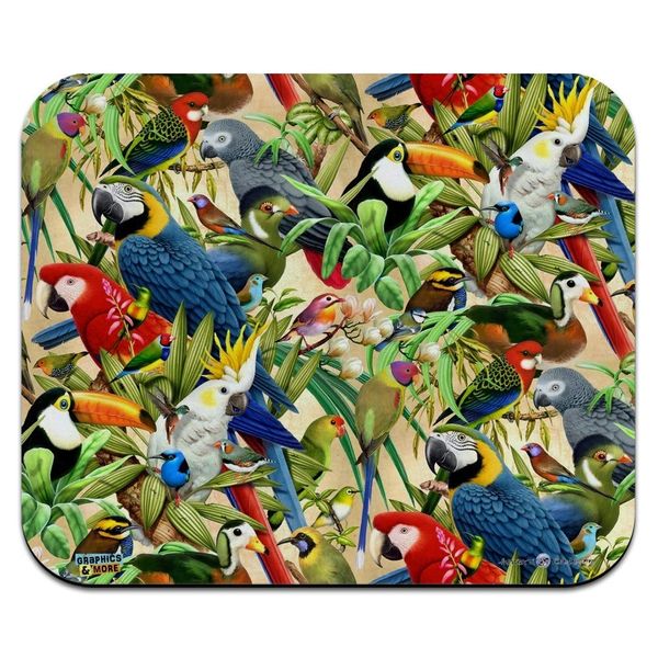 Tropical Birds Parrot Macaw Toucan Pattern Low Profile Thin Mouse Pad Mousepad