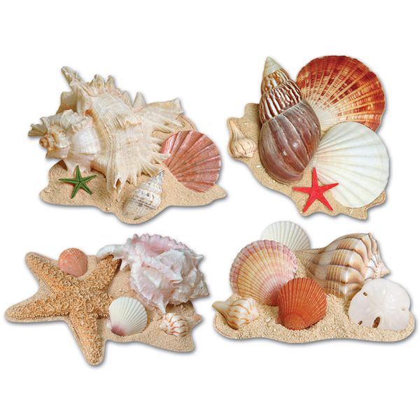 Beistle Seashell Luau Cutouts-4 Pcs, Multicolored