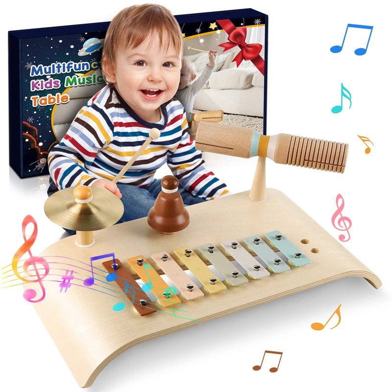 LOOIKOOS Kids Drum Set Toddler Musical Instruments Set Wooden ...
