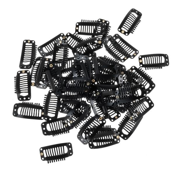 50 Stück Perücken Clips Hell Haar Extensions Klips Schwarze Perücken Snap Haarextension Clips 9 Zähne U Förmige Metall Silikon Haarverlängerungsklammern für Damen Perücken Zubehör Clips Haare