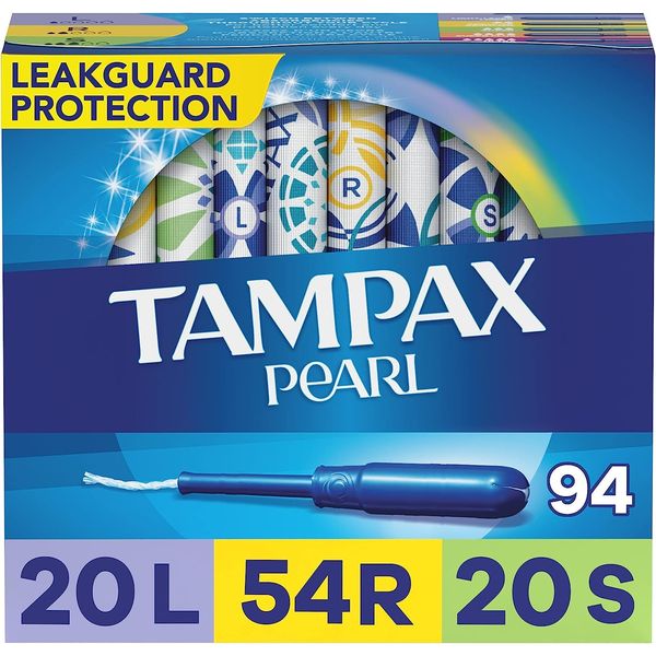 Tampax Pearl Tampons Multipack, Light/Regular/Super Absorbency, with Leakguard Braid, Unscented, 94 Count