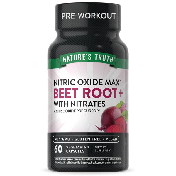 Nature's Truth Beet Root Capsules | 60 Count | Nitric Oxide Supplement for Men and Women | Vegan, Non-GMO and Gluten Free Pre-Workout