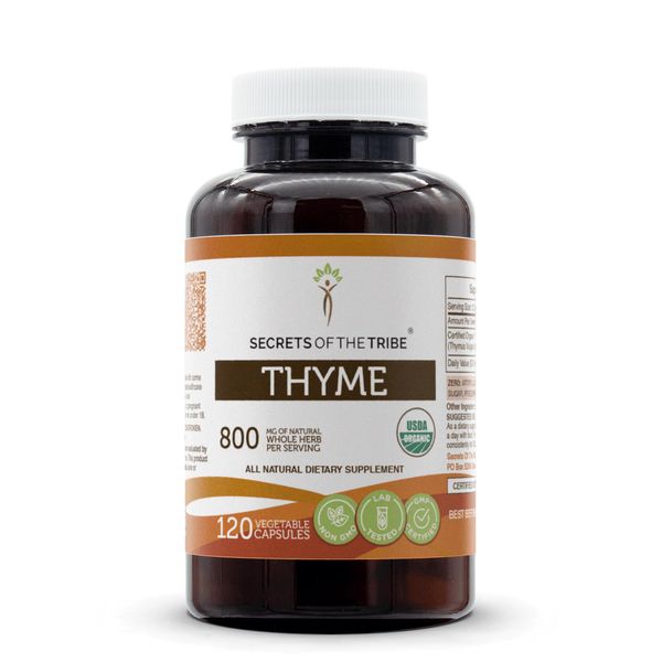 Secrets of the Tribe Thyme 120 Capsules, 800 mg, USDA Organic Thyme (Thymus Vulgaris) Dried Leaf (120 Capsules)