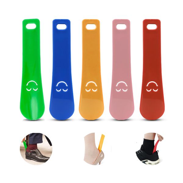 Pack of 5 Mini Shoehorn Plastic Shoe Horn Small Short 3.7 x 15 cm Shoe Horn Small for Men Women Children Five Colours