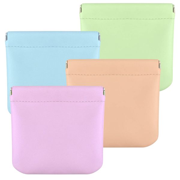 4pcs Pocket Cosmetic Bag Squeeze Top, Waterproof Portable Mini Travel Makeup Bag No Zipper Pocket Makeup Bags for Cosmetics Earphones Jewelry Storage (Light Colors)