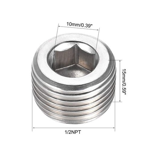 uxcell Hex Countersunk Plug Stainless Steel Pipe Fitting NPT Male Thread Socket Pipe Adapter Connector 1/2NPT, 5_pcs