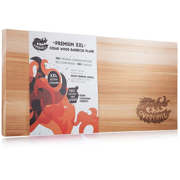 OVERGRILL XXL Cedar Wood BBQ Plank: Premium BBQ Wood Plank for a mildly smoked aroma – Extra Thick Canadian Western Red Wood – Reusable Grilling Planks of Wood, Cedar Wood Planks, BBQ Smoking Wood