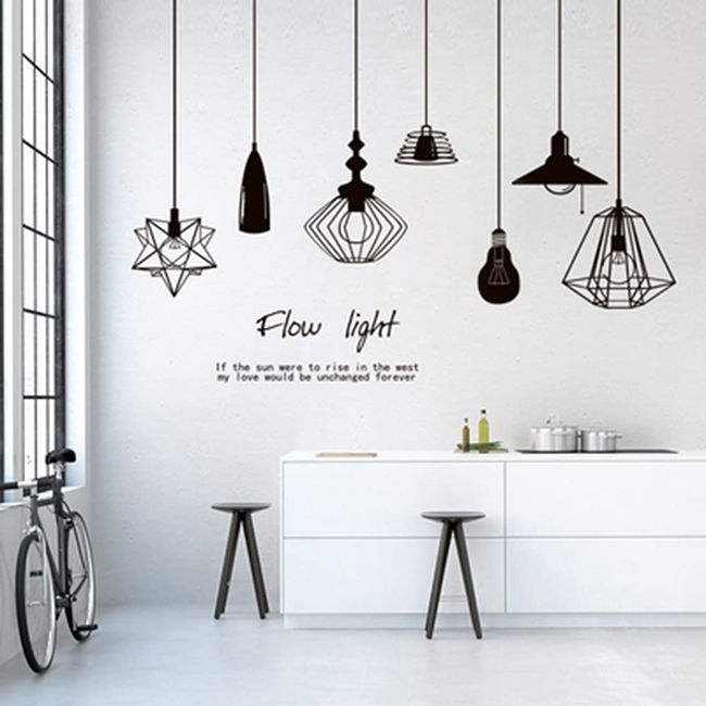 Fujitoya Wall Sticker Cafe Style Wall Poster Chandelier Stylish Bathroom Kitchen Bedroom Dining DIY Modern Art M0401